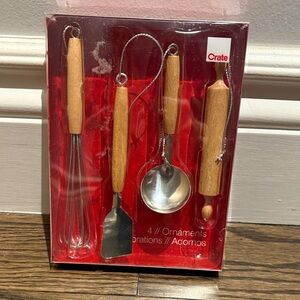 Crate & Barrel Wooden and Stainless Steel Kitchen Tools Christmas Ornaments